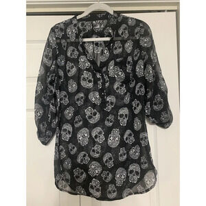 Rock 47 Semi Sheer Skull Top Tunic Shirt Whimsy Goth Emo Halloween Size S (Y16)
